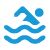 A blue swimming icon on a white background.